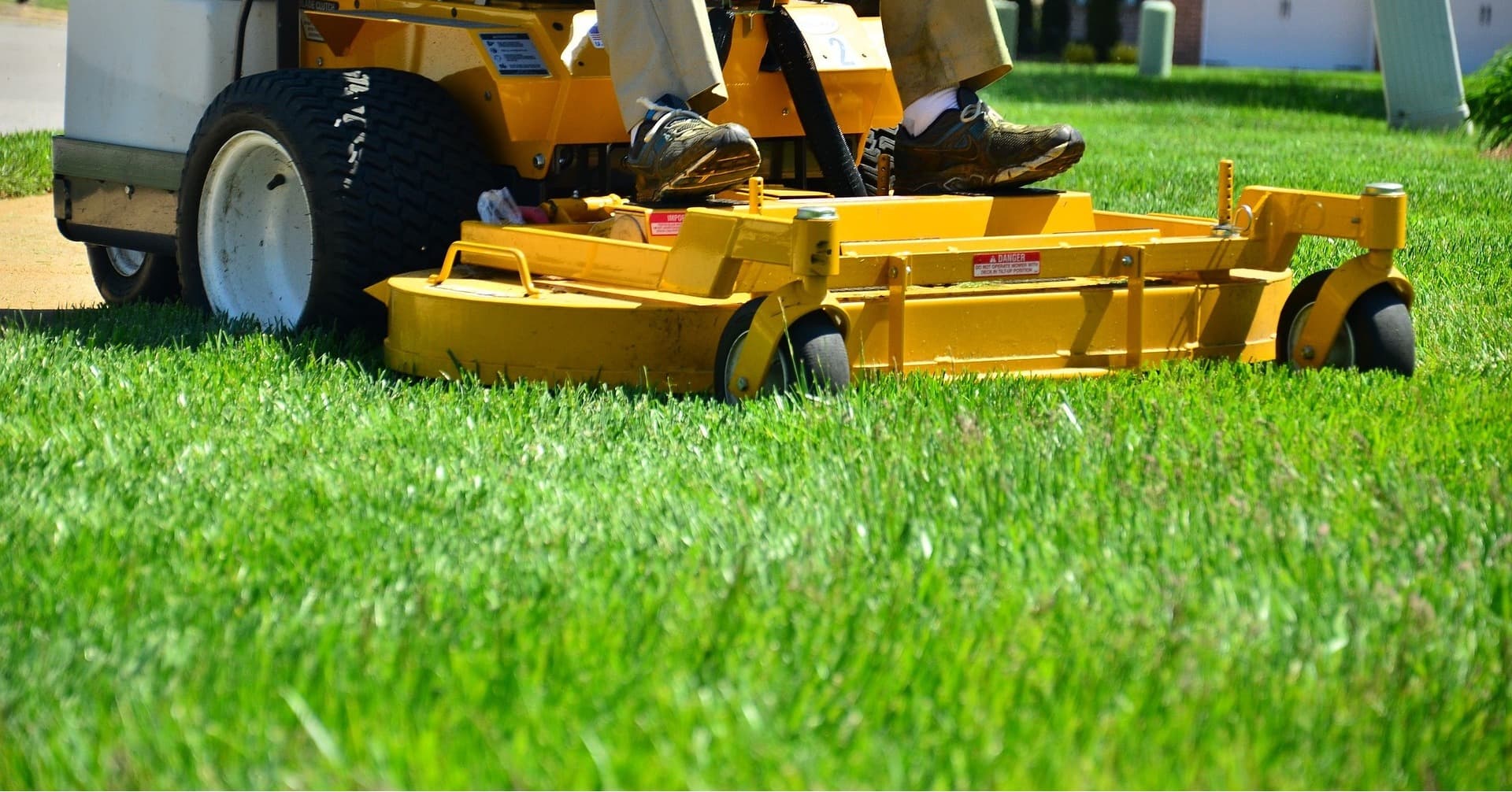 Professionally striped and maintained residential lawn in Owatonna, Minnesota